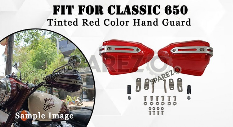 Fit For Royal Enfield Classic 650 Tinted Red Color Hand Guard - SPAREZO Fit For Royal Enfield Classic 650 Tinted Red Color Hand Guard - SPAREZO